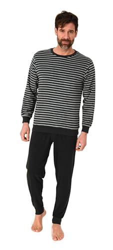 Normann Herren Frottee Schlafanzug lang mit Bündchen - auch in Übergrößen - Streifenoptik, Farbe:grau-schwarz, Größe:52