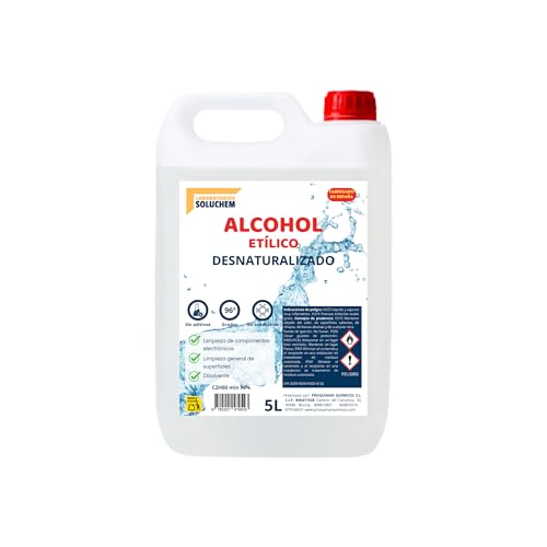 Alcohol Etílico Desnaturalizado 96º – 5 Litros | Uso Técnico | Limpieza de Superficies, Disolvente, Electrónica | No Apto Consumo Humano | Envase de Seguridad