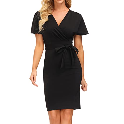 GRACE KARIN Damen HIPS-Wrapped Kleid Bodycon V-Ausschnitt Kurzarm...