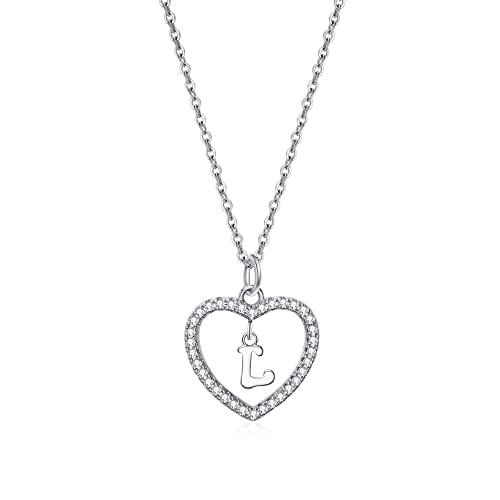Collier en argent avec initiale en forme de cœur pour femme avec pendentif en forme de lettre de A à Z, collier avec pendentif en oxyde de zirconium, cadeau pour filles, Cuivre Cover