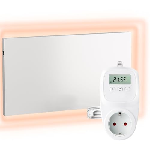 UMBRELLA Calefacción de pared por infrarrojos con termostato [mando a distancia + control WiFi] – Calefacción por infrarrojos de montaje en pared – Panel de infrarrojos de cristal de carbono