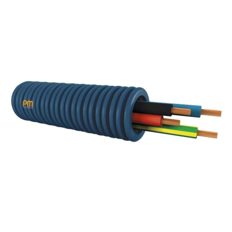 Gaine Électrique Précâblée 3x25 mm² Ø 16 mm H07VU Bleu/Noir/Vert/Jaune Couronne 100 m