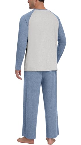 Men's Pajamas Set Sleepwear Pjs Lightweight Long Sleeve Pjs Soft Comfy Sleep Sets with Pockets3