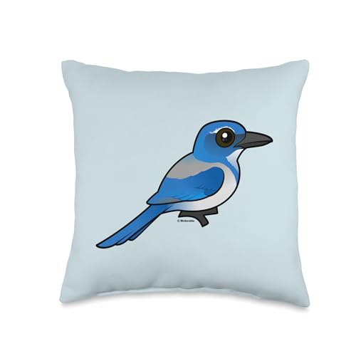 Cute Cartoon California Scrub-Jay Birdorable Bird Throw Pillow
