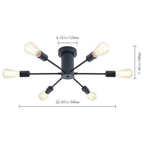 Lampundit 6 Light Semi Flush Mount Ceiling Light Matte Black With E26 Base Modern Sputnik Chandelier For Farmhouse Kitchen Dining Room Bedroom Living Room Study Foyer Hallway #TOP5