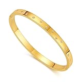 Heavstjer Fashion Stainless Steel Cubic Zirconia Star Shape Cuff Bracelet(Gold)