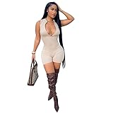 GEMEIQ Jumpsuits for Women Sexy V-Neck Sleeveless Ribbed Bodycon Bodysuit Party Club Short Rompers C