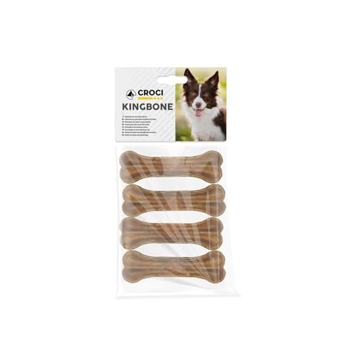 Croci King Bone – Hueso para Perros de Piel de Vaca Natural, 8 cm, 4 Unidades