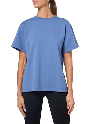 Image of Champion Women's Classic Short Sleeve Graphic T-Shirt, Loose Fit, Script Logo, Coastal Fjord - Tonal Script Logo, XXL