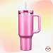 Hey, Stan 40 oz Tumbler with Handle and Straw | Insulated Cup Reusable Water Bottle Stainless Steel | Cupholder Friendly Travel Mug | Double Insulated Pink Water Bottle Tumbler | 40 oz Pink Tumbler