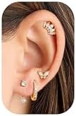 4Pairs Hypoallergenic Gold Earrings Stacks for Women - 316L Surgical Stainless Steel Flat Back Studs & Hoops Earring Sets for Multiple Piercings - Tragus Helix Cartilage Piercing Jewelry - Gold/Silver Tone