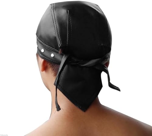 Leather Bandana Biker Doo Do Rag Headwrap Studded Skull Cap Capsmith Du Rag Black2