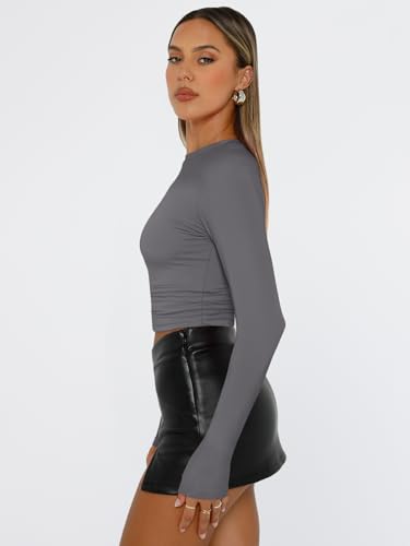 image for Trendy Queen Womens Long Sleeve T Shirts Fall Fashion 2025 Basic Crop 