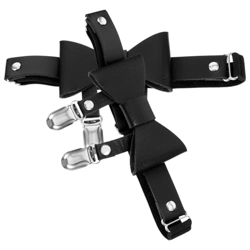 MOBUTOFU 2 Piezas anillo de de arco accesorios fiesta banda de femenina cinturones de clip de media ligas de anillo cinturones de tirantes de calcetín lazo cuero Black