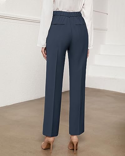 GRAPENT Pants for Women Work High Waisted Dress Pants Business Casual Relaxed Fit Straight Leg Elastic Waist Trousers3