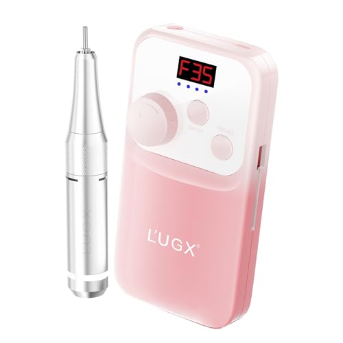 L'UGX ネイルマシン 35000RPM, ネイルオフマシーン 電動ネイルマシン プロ ネイルドリル 低騒音 低振動 (ピンク)