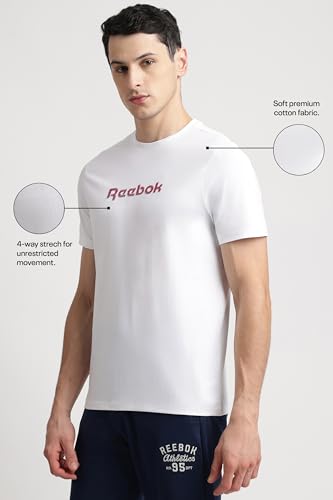 Image of Reebok Men's Cotton-Lycra Blend T-Shirt - 4-Way Stretch Smooth Smooth Round Neck Half Sleeve Tee for Men | Casual Tshirt for Men Stretchable Tshirt