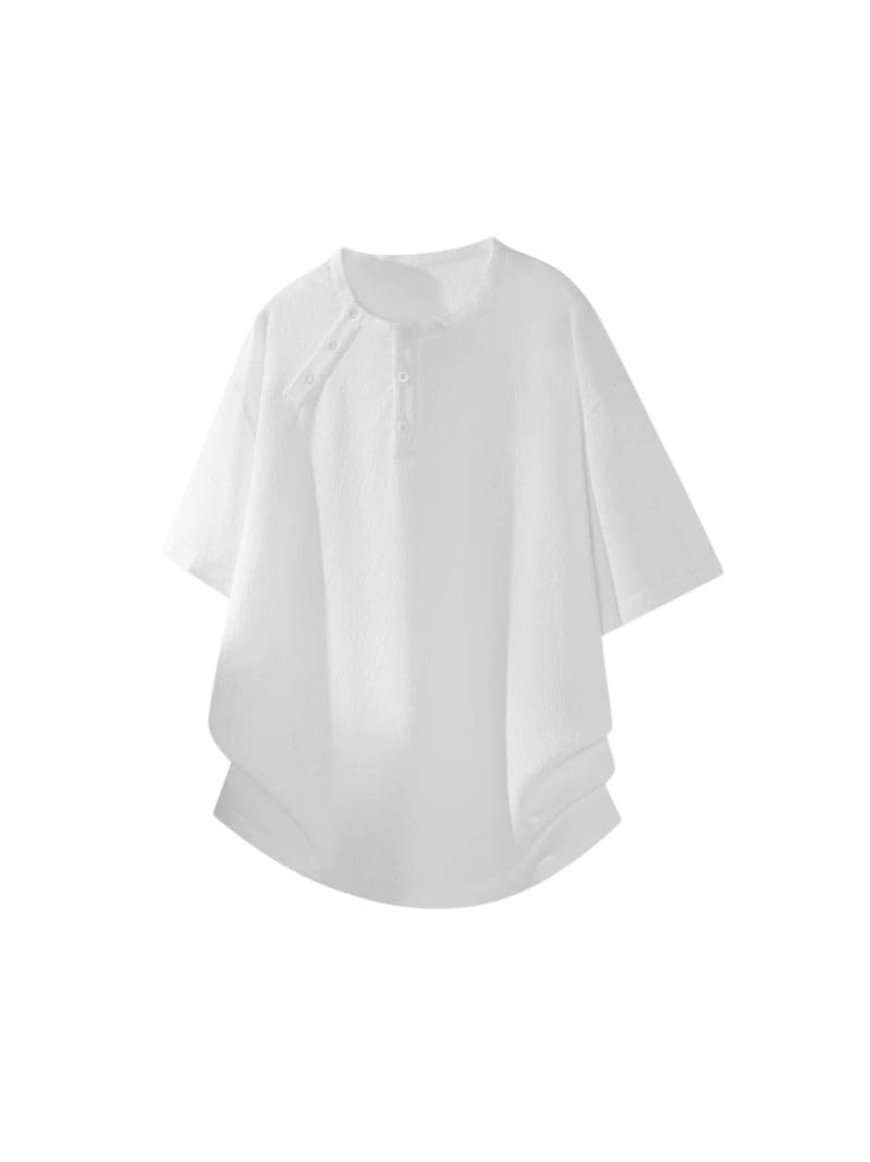 Camiseta de manga corta estilo Hong Kong para hombre, estilo Henley, ajuste holgado, para viajes diarios, fin de semana