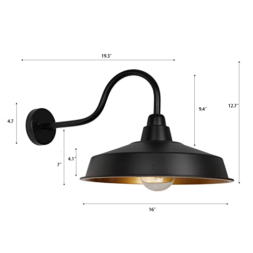 Diyel Gooseneck Barn Light Outdoor, 16 Inch Dome Large Farmhouse Exterior Light Fixture Wall Mount, Industrial Outdoor Wall Sconce Outside For House, Shop, Front Porch, Garage, Entryway,Rz020 Gd-2Pack #TOP4