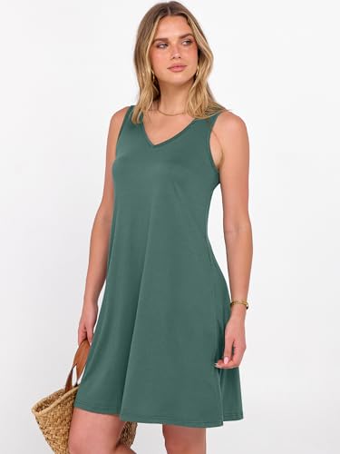 Image of ANRABESS Summer Dress for Women,V Neck Sleeveless Sundress,Loose Fit,Soft Travel Vacation Outfits,Cute Beach Cover Up Clothes