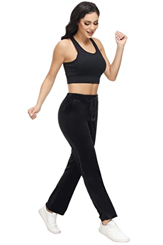 COZZIPLUS Women Velour Pant,Soft Velvet Sweatpant for Women, Straight Leg High Waist Velour Lounge Pant with Pockets4