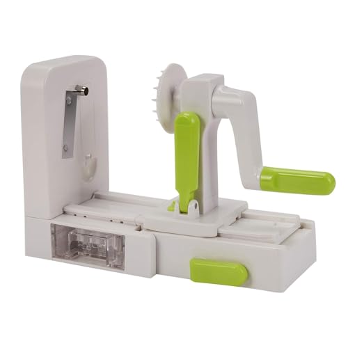 Cortador de verduras en espiral de frutas con base sellada al vacío, 5 cuchillas y organizador de almacenamiento de cuchillas integrado para cocina