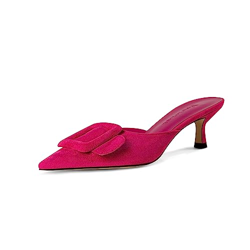 Image of Fericzot Mule Slippers for Women,Slingback Buckle Pumps Pointed Toe Kitten Heels Shoes Slides Backless Dress Sandals
