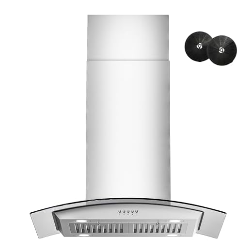 FIREGAS Island Range Hood 30 inch with 700 CFM, Ceiling Mount Kitchen Vent Hood Ducted/Ductless Convertible, Stainless steel stove hood with 3 speed fan, 4 lights, Tempered Glasss, Charcoal Filters