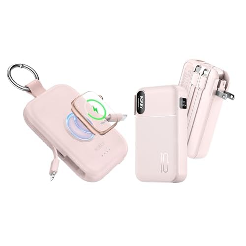 RORRY Portable Charger, 5000mAh Portable Charger Power Bank with Built-in Cables Portable Charger Built in Cables, AC Wall Plug in Portable Charger Po