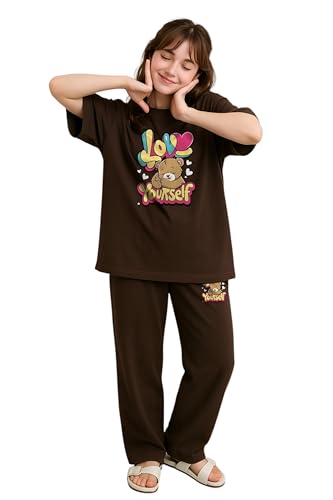 Image of My Swag Womens Printed Nightwear Set | Printed T-Shirt & Lower Set for Womens&Girls