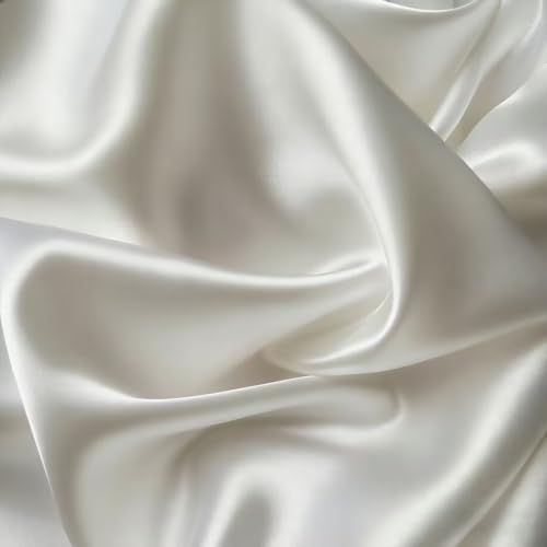 HAPACE Satin Fabric by The Yard Soft Charmeuse Silky Shiny Cloth Fabric 59 Inch Width for DIY Sewing Dress Wedding Decorations Draping Sewing Table Cloth(White 1 Yard)