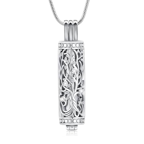 VCCWYQK Cremation Jewelry Urn Necklace for Ashes Pendant with Hollow Vial Cylinder Cremation Keepsake Memorial Lockets Ashes Holder for Women Men Pet