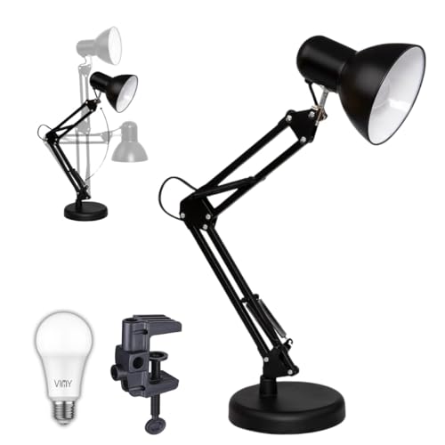 Listado de Bases para lámparas al mejor precio. 42 VINY ELECTRIC Lámpara de Escritorio Ajustable, Base y Clip Incluidos, Brazo Articulado 360°, (Negro)
