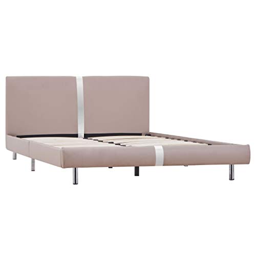 Festnight Bettgestell Lederbett mit Lattenrahmen Bettrahmen Balkenbett Bettrahmen Lattenrost Holzbett Jugendbett Gästebett Cappuccino-Braun Kunstleder 140x200 cm