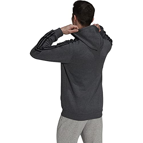 Adidas Mens Essentials Fleece 3-Stripes Full-Zip Hoodie Jacket, Dark Grey Heather, Small Us #TOP1
