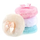 Sibba 4Pcs Large Fluffy Powder Puff, 3.5 Inch Ultra Soft Washable Reusable Velour Face Body Powder Puff Loose Powder Puffs Wet Dry Makeup Tool