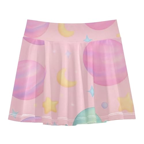 Rainbow Athletic Shorts for Girls Skorts Toddlers Tennis Skirts School Skirt Pastel Planets Stars Pink 4t