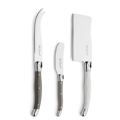 Laguiole - Juego de cuchillos para queso (3 piezas, acero inoxidable, cuchillos de colores plateados, asas de polipropileno), apto para lavavajillas