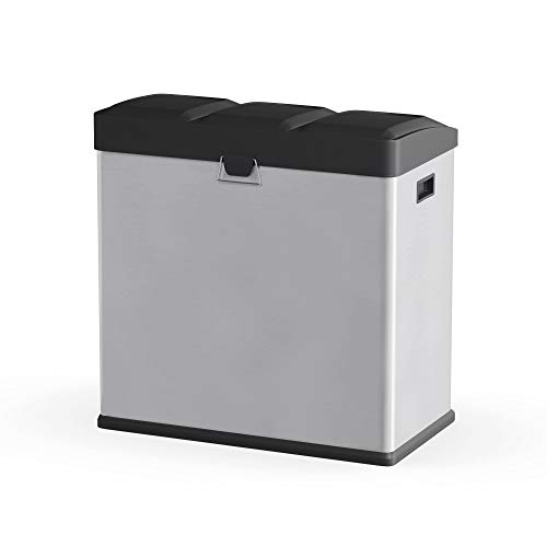 Image of Step N' Sort 60L 3-Compartment Kitchen Recycling Bin - Stainless Steel Trash & Recycling Can with Hands-Free Step Pedals (3 x 20L)