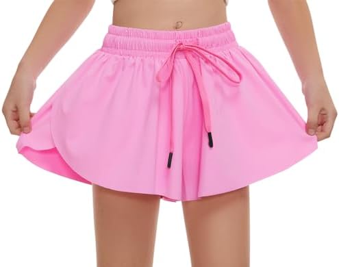Edenfox Butterfly Shorts Girls, 2 in 1 Girls Athletic Flowy Shorts with Spandex Liner, Active Wear for Kids