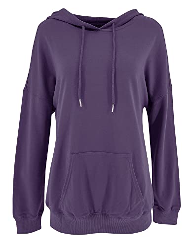Orchidays Women's Casual Pocket Hoodies Long Sleeve Fashion Drawstring Pullover Tops Purple #TOP2