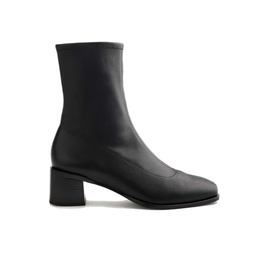 Ankle Boots for Women Classic Block Heel Ankle Booties Square Closed Toe Chunky Dress Shoes With Side Zipper