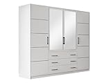 Garantiert viel Stauraum Mirjan24 Drehtürenschrank Bado 240, Kleiderschrank mit Spiegel, 10 Fächer, 3 Schubladen, 4 Tür, Spiegel, Elegantes Schlafzimmer Schrank, Jugendzimmer (Weiß)