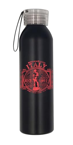 Italy - Botella de agua con sello vintage, botella aislada, botella de agua de acero inoxidable