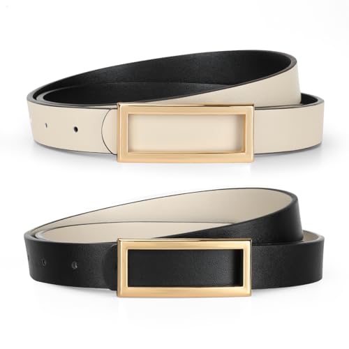 VONMELLI Schmaler Wendegürtel für Damen, Dünner Ledergürtel...