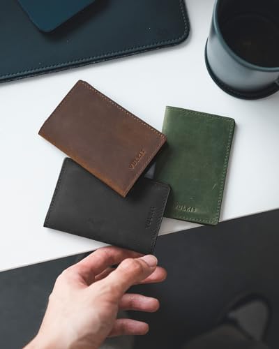 Image of VULKIT Genuine Leather Business Card Holder 2 Sided Slim Business Name Card Organizer for Men or Women, up to Hold 20 cards (Genuine Green)