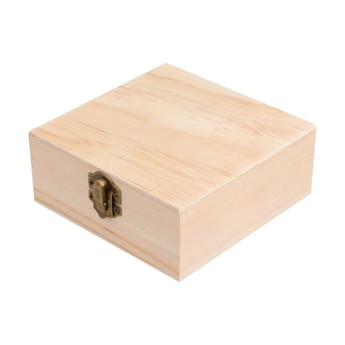 HEALLILY Caja de madera sin terminar, caja de madera con tapa y cierre de bloqueo, caja de almacenamiento para manualidades, regalo de joyería, hogar, boda, centro de mesa de centro de mesa (cuarto)