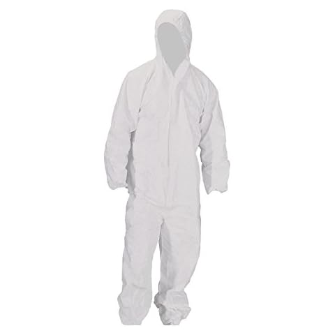 PACKAGING AND DISPOSABLES Disposable Coveralls Overalls Boilersuit Hood Painters Protective Suit (White) (10, Large) Cover