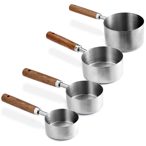 Set de 4 vasos medidores de acero inoxidable con mango de madera miniatura 1