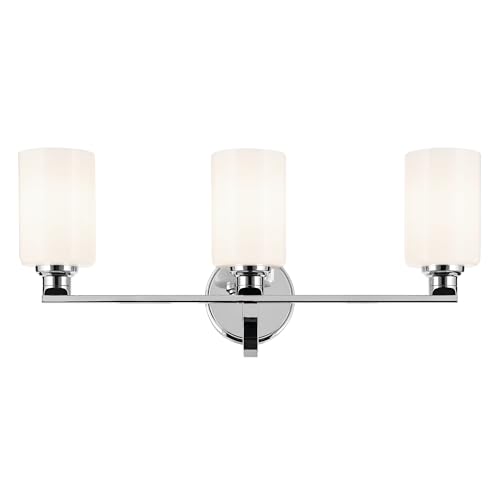 Image of Kichler Gioe 24.25 inch 3-Light Bathroom Vanity Light Fixture with Opal Glass in Chrome, Damp Rated Modern Wall Mount for Mirror, Powder Room (24.25 inch W x 10.5 inch H), 55226CH
